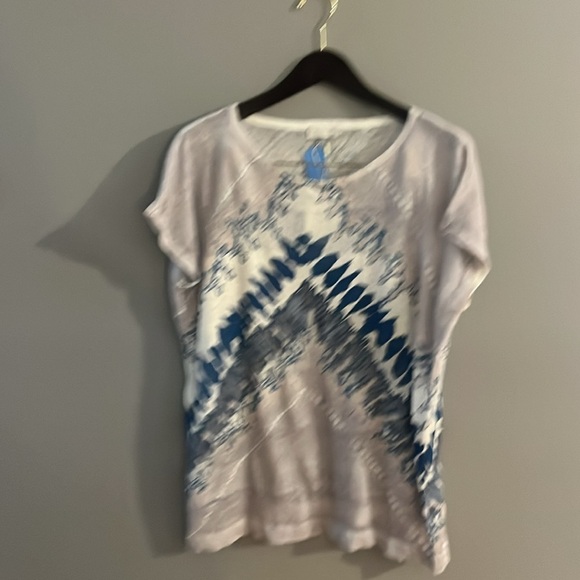 KINROSS Linen Lagenlook Blue Seagull Multi Abstract Waterfall Pullover XL/TG TOP - Picture 9 of 10